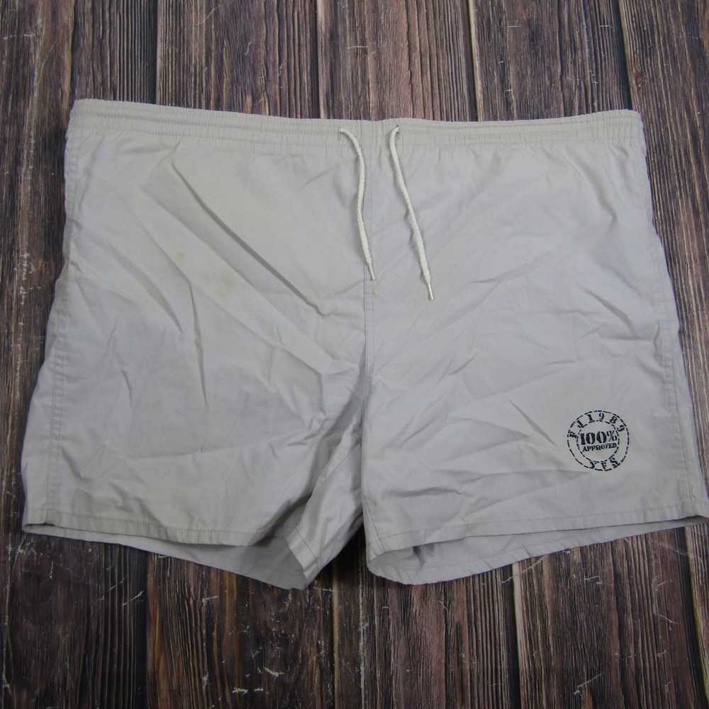 McGraw Shorts Mens XL Tan Vintage Graphic Elastic Waist Drawstring Swim Trunks